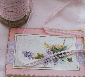 Vintage Heirloom Doll French Cotton Tiny Trim  Pink  3/8''
